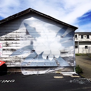 He was careful to leave the peeling paint on the rest of the building to preserve the weathered look. gallery image